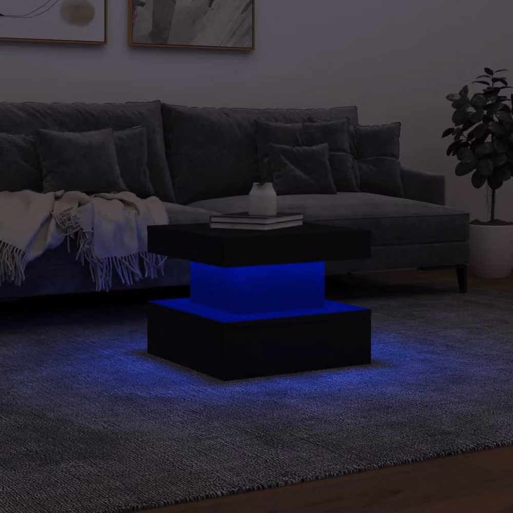 Berkfield Home Modern Black Square Coffee Table with LED Lights W/D/H: 50 x 50 x 40 cm – 5