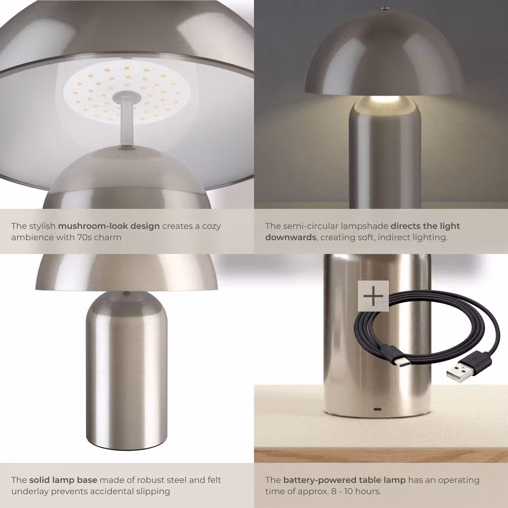 tectake Kade Retro Table Lamp in Silver with Dimmable LED and Rechargeable Battery, H 34 cm x W 25 cm x D 25 cm – 4