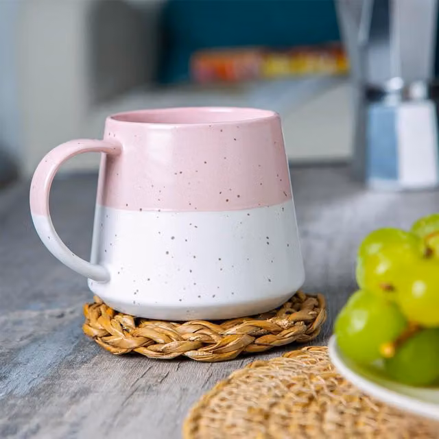 Nicola Spring Dipped Flecked Stoneware Belly Mug, 370ml, Pink