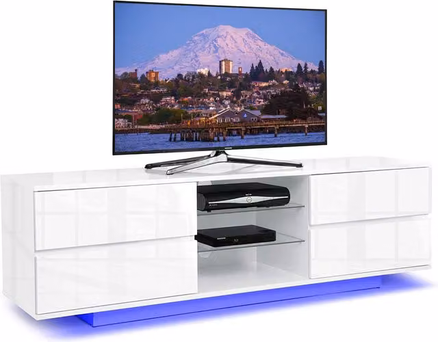 AVITUS Modern Glossy White LED TV Cabinet with Glass Details