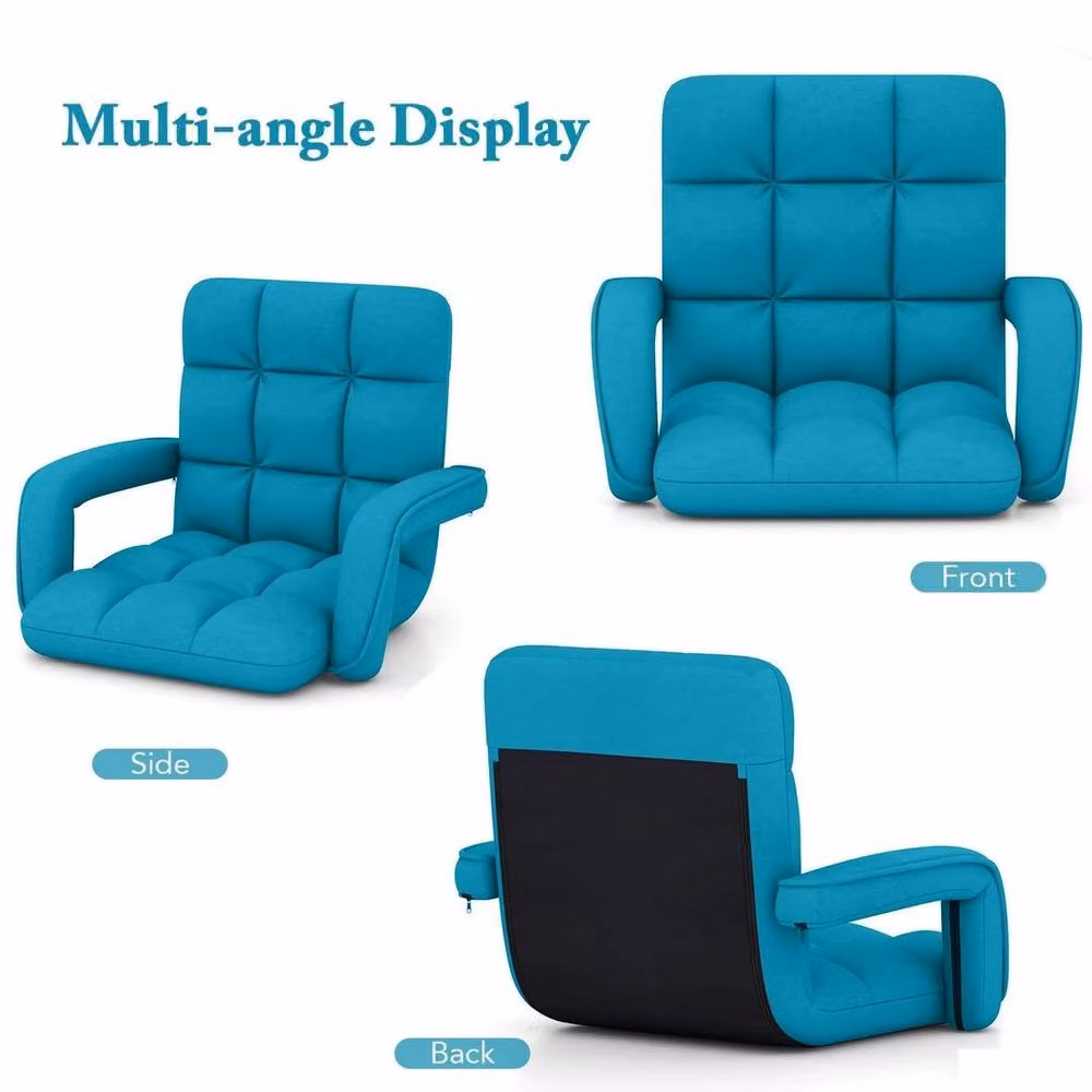 PAWNORA Blue Microfibre Floor Chair and Lazy Sofa Recliner with Armrests – 3