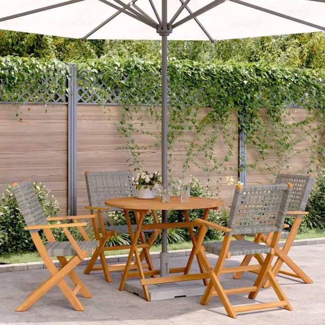 Berkfield Home 5 Piece Grey Poly Rattan and Acacia Wood Garden Dining Set – 1