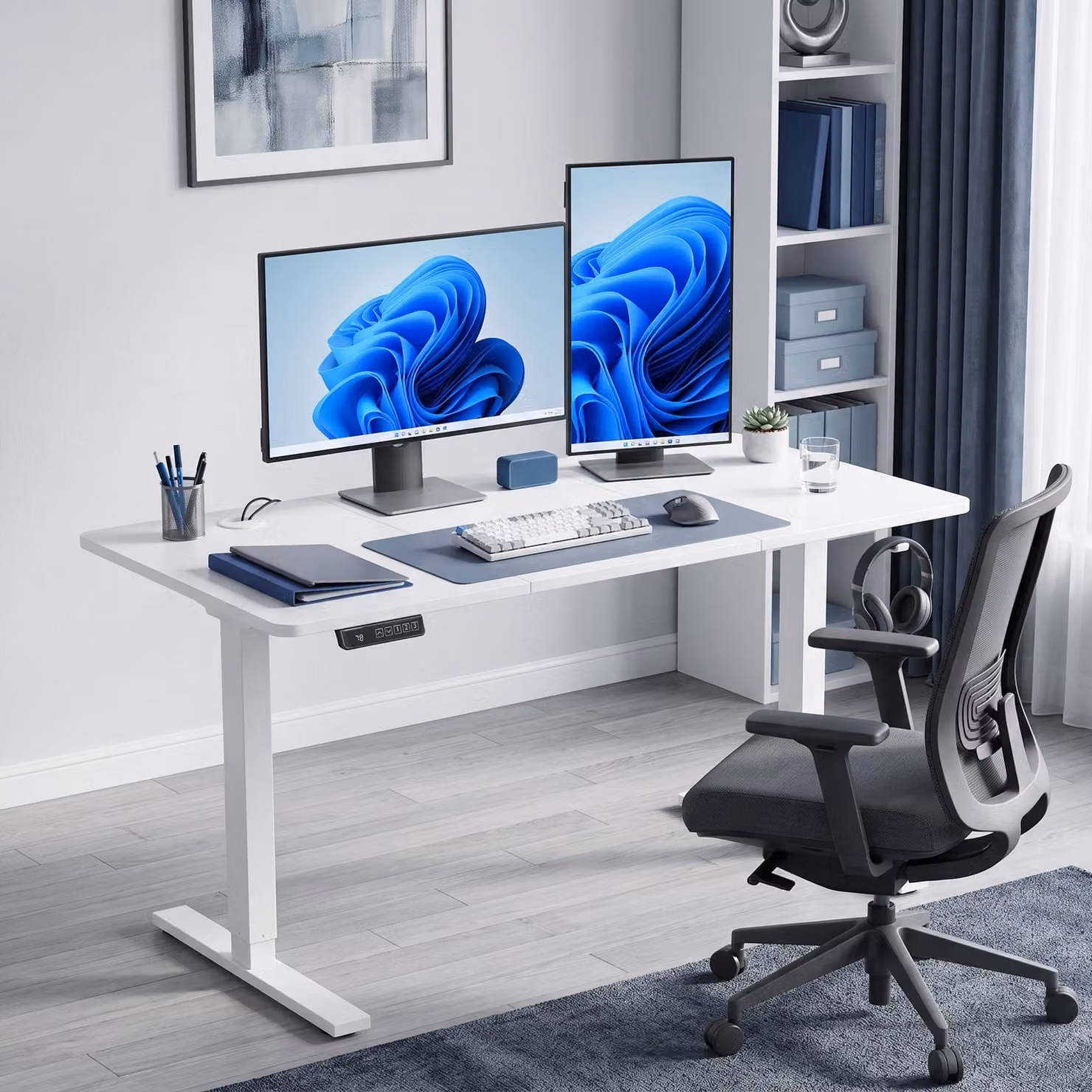 HOMCOM Height Adjustable Standing Desk with Memory Control and LED Display, White – 2