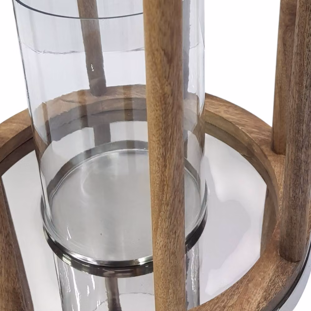 Elm Home And Garden Tall Mango Wood and Glass Pillar Candle Holder Ornament in Silver, H: 54.0 cm, W: 30.0 cm, D: 30.0 cm – 3