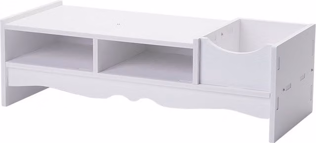 Garden Sanctuary Modern Matt White Home Office Monitor Stand Riser with Storage
