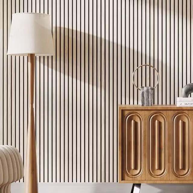 Livingandhome Self-Adhesive Wood Grain Acoustic Cladding Panel in Beige PVC