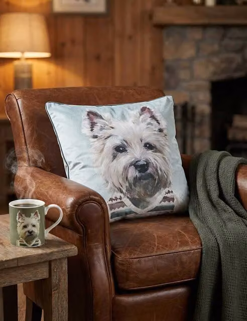MM Linen Westie in a Vestie Multicolour Square Cushion