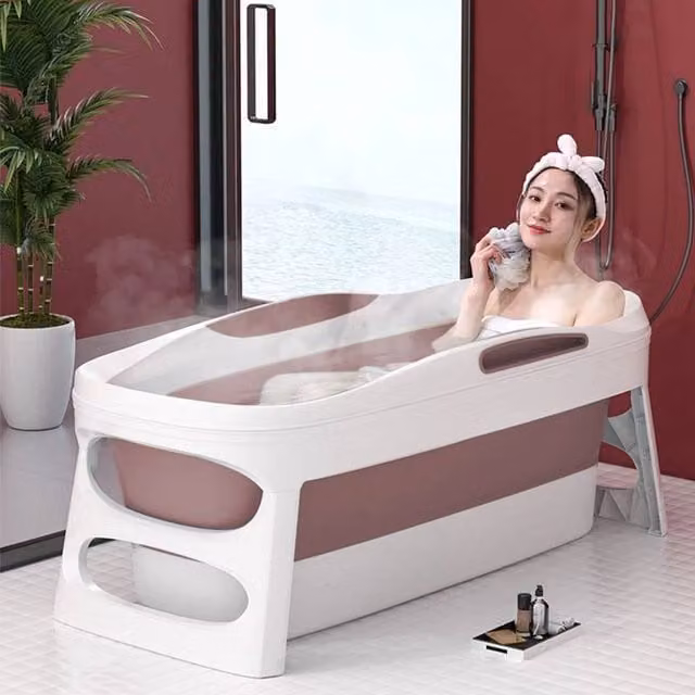 PAWNORA SmallSpace Folding Shower Bathtub in Pink, W/D/H: 113 x 63 x 54 cm – 1