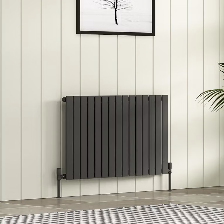 Aurexa Anthracite Single Flat Panel Horizontal Designer Steel Radiator W: 102.0 cm, H: 60.0 cm