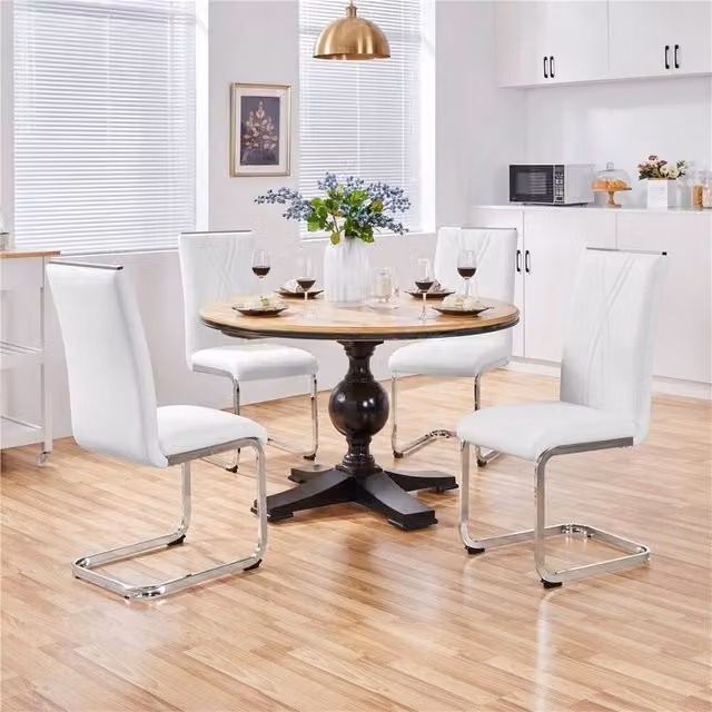 KORVIXA Set of 2 White Synthetic Leather Dining Chairs with Metal Cantilever Base – 1