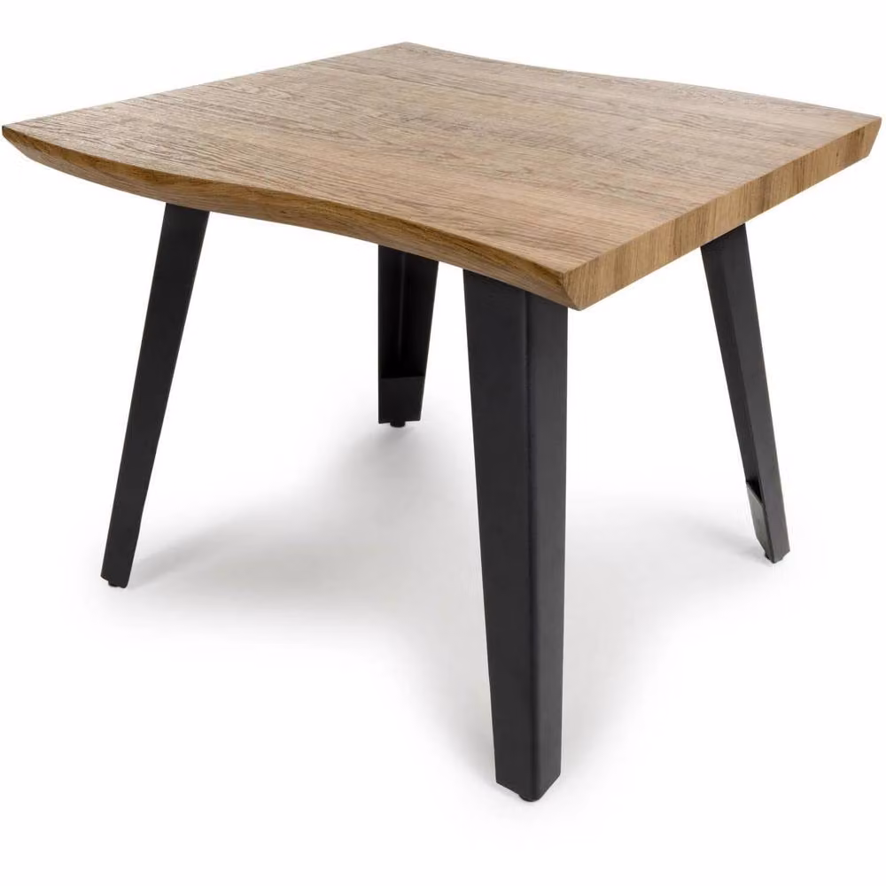 FWStyle Nassau Wave Edge Side Table with Oak Effect Top and Black Metal Frame in Brown, W/D/H: 60 x 48 x 60 cm – 2