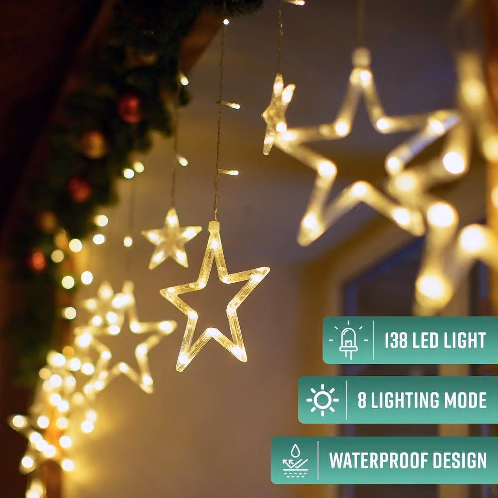 GloBrite Christmas Curtain Lights with 12 Stars and 138 Warm White LED Lights for Indoor Decoration – 2
