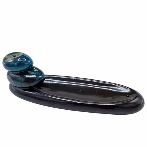 KDMD Zen Pebbles Classic Backflow Incense Burner in Black Ceramic
