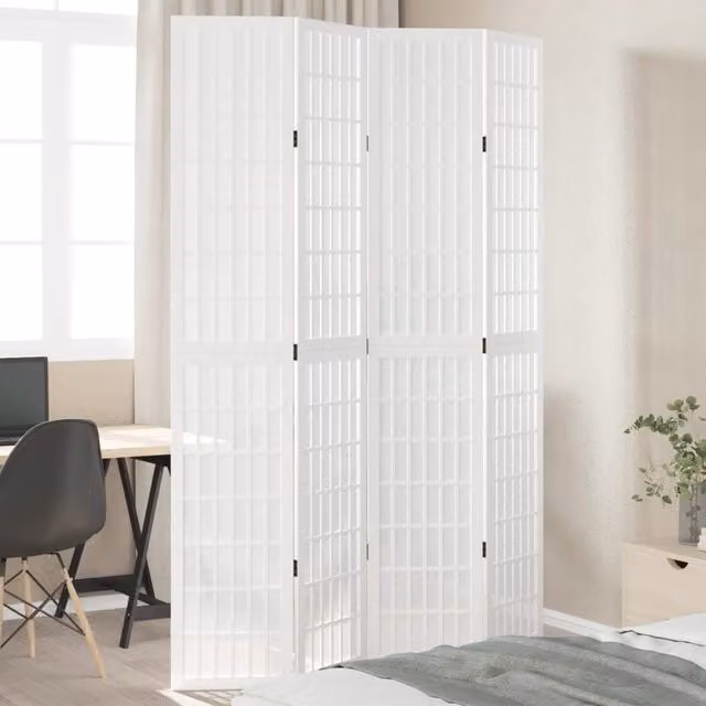 Berkfield Home 4-Panel Room Divider in White Solid Paulownia Wood