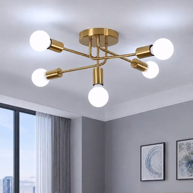 Goeco Vintage Gold Ceiling Light, Adjustable Retro Metal Chandelier for Living Rooms – 1