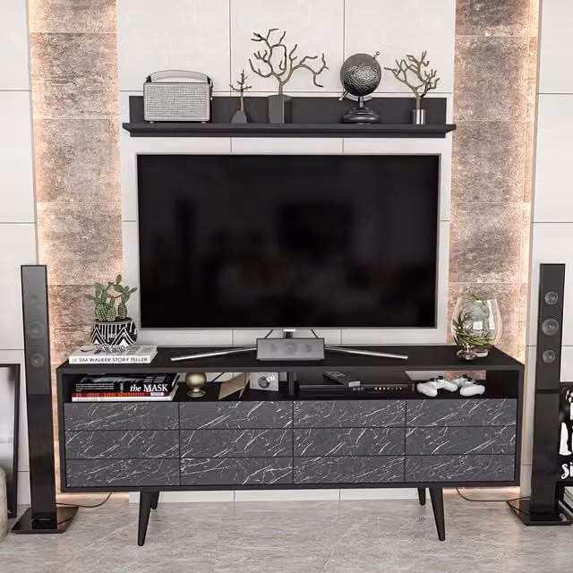 Decorotika Ola Black TV Stand Media Console with Wall Shelf, Width: 160 cm – 1