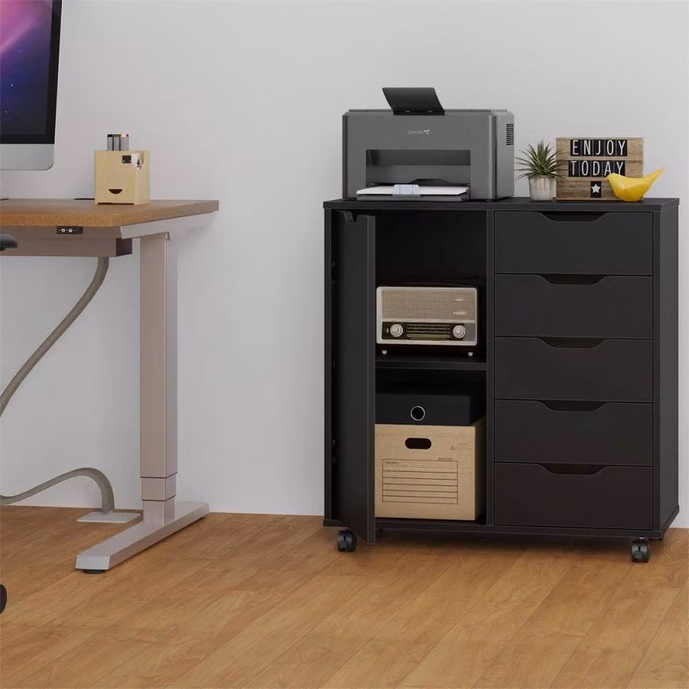 ERGOVEXA 5 Drawer Wooden Mobile File Cabinet and Sideboard in Black – 3