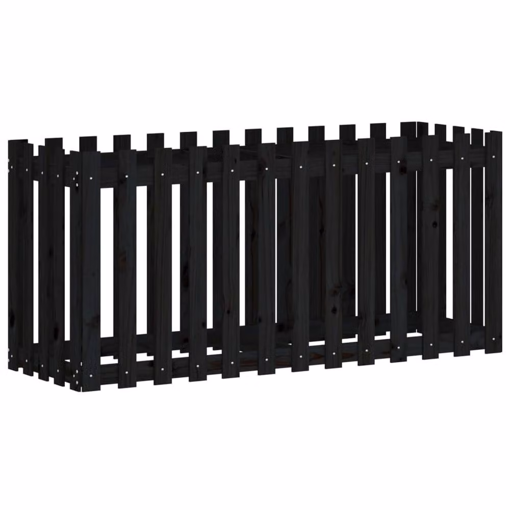 Berkfield Home Garden Raised Bed with Fence Design in Black Solid Wood, W: 150 cm, D: 50 cm, H: 70 cm – 3