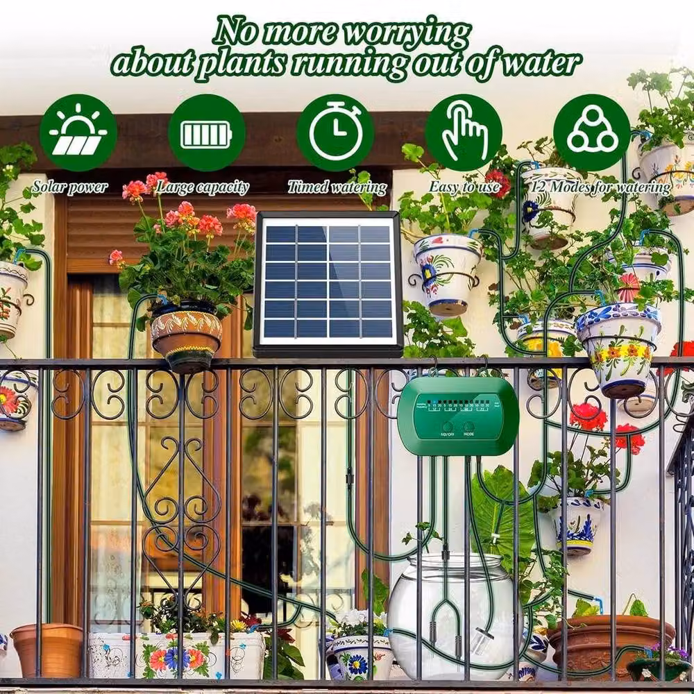NESTLUNE Solar Drip Irrigation System with Timer, Black, 50ft – 2
