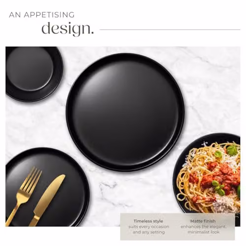 tectake 24-Piece Black Stoneware Dinnerware Set for 6 People – 3