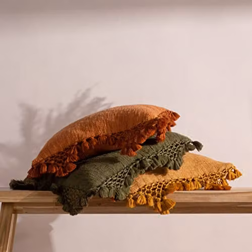 Anko Boho Square Cotton and Polyester Filled Cushion in Beige or Green, W/D/H: 45 x 45 x 45 cm – 5