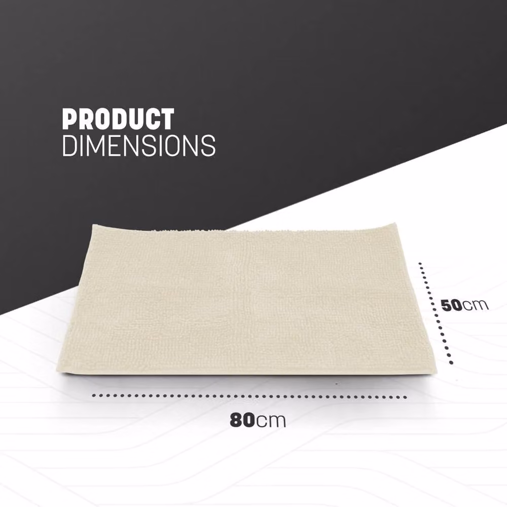 Keplin Non-Slip Microfibre and Chenille Bath and Toilet Mat in Beige, W: 50 cm x 80 cm – 2