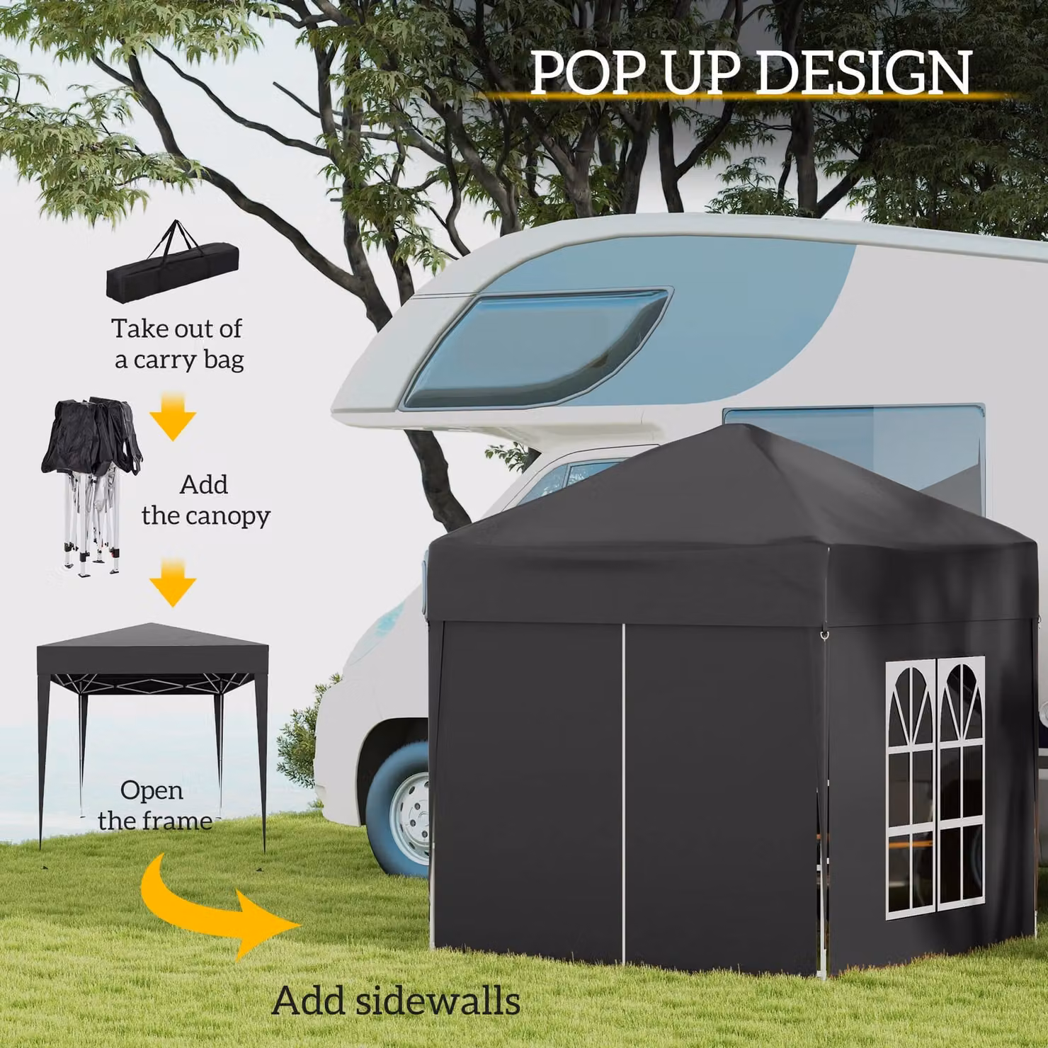 OUTSUNNY Pop Up Gazebo Party Tent Canopy Marquee in Black, W: 200 cm x D: 200 cm x H: 240 cm – 4