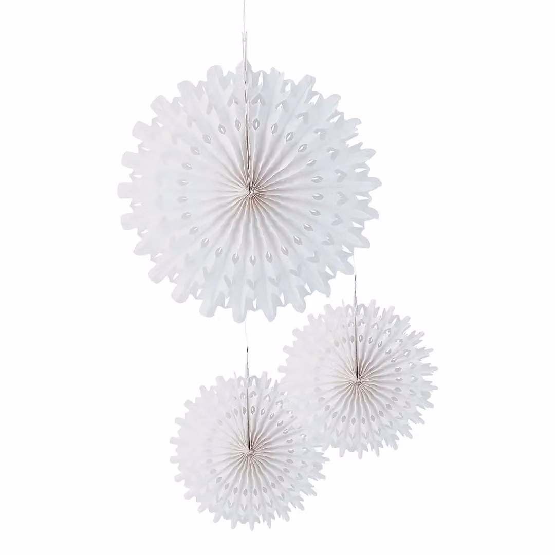 Club Green Snowflakes Honeycomb Hanging Paper Decorations, Pack of 3, White and Multicolour – 2
