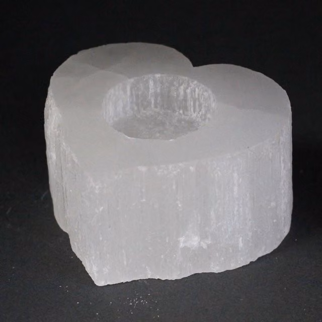 KDMK White Transparent Selenite Heart Tealight Candle Holder