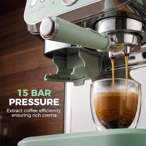 HOMCOM Espresso Machine with Bean Grinder and Steam Wand, 15 Bar Pressure, Light Green – 5