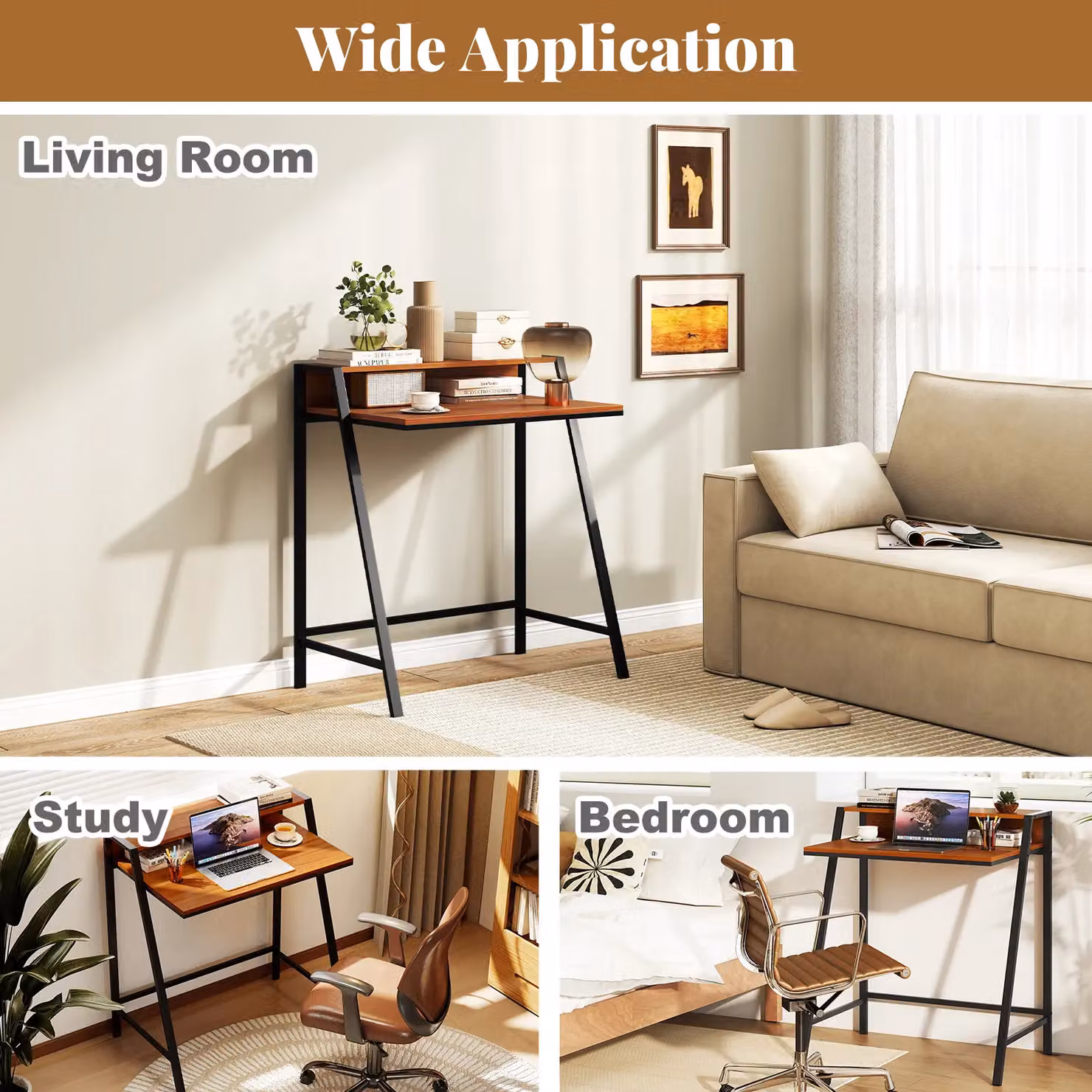 Gymax Compact Brown Computer Desk with Monitor Stand – 7