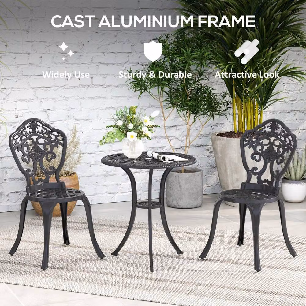 Wyld Haus Rirara 3 Piece Black Floral Cast Aluminium Bistro Set – 4