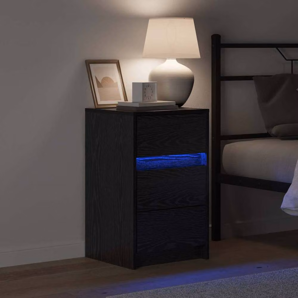 Berkfield Home Modern Bedside Cabinet with Integrated LED Lights in Black Oak – 4