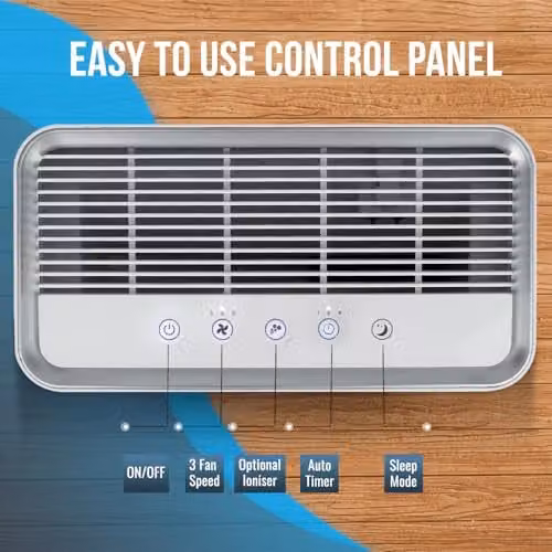 PureMate 5-in-1 Air Purifier with Ioniser and Sleep Mode in White featuring True HEPA and Activated Carbon Filters – 3