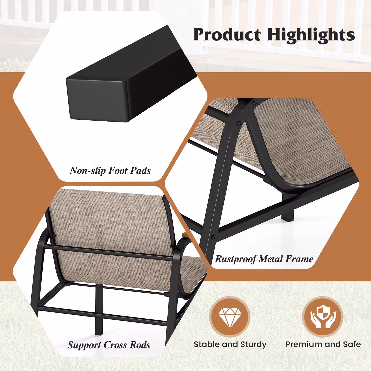 Costway 3 Piece Outdoor Garden Furniture Set with Metal Frame Armchairs and Table in Brown – 7