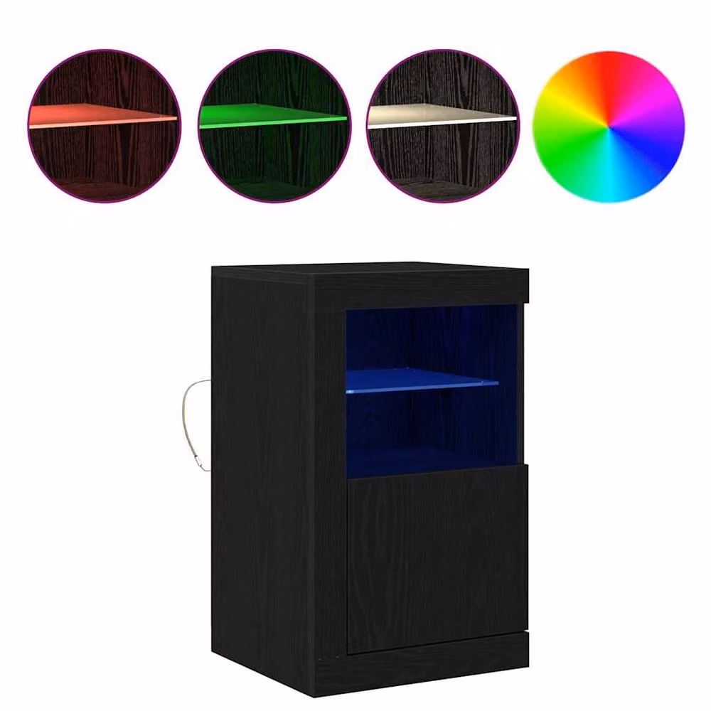 Berkfield Home Side Cabinets with Integrated LED Lights, Black Oak, Set of 2, W/D/H: 41 x 37 x 67 cm – 4