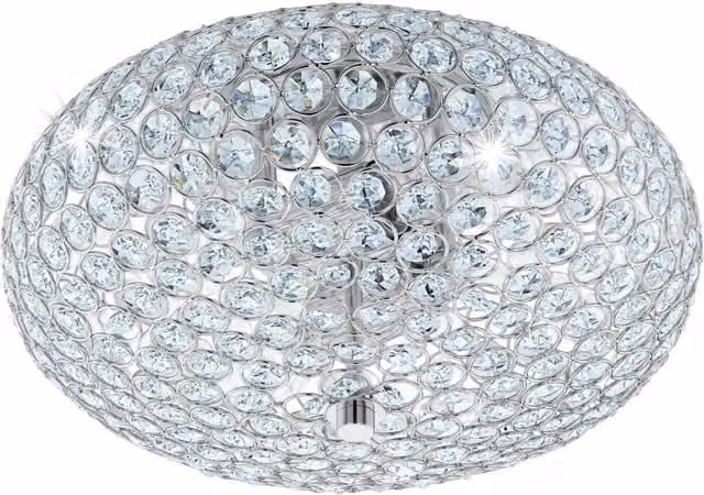 Loops Chrome Plated Flush Ceiling Light with Clear Crystal Shade and E27 Bulb Compatibility – 1