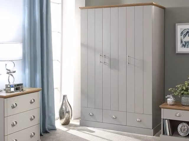 GFW Kendal 3 Door 3 Drawer Wardrobe in Grey