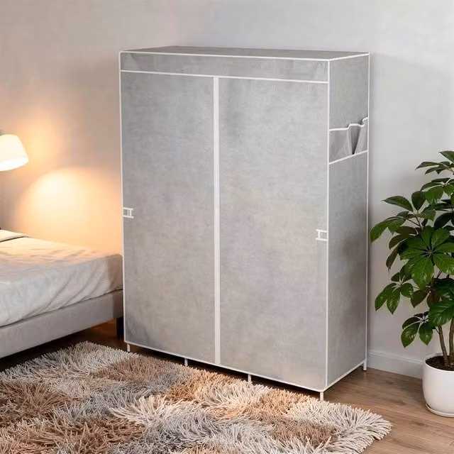 EONLION Grey 2-Door Portable Fabric Wardrobe W/D/H: 100 x 100 x 164 cm
