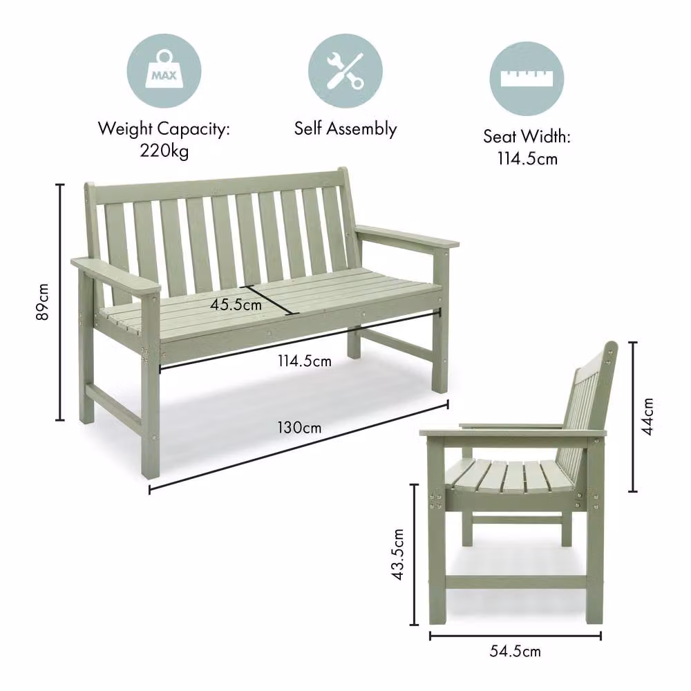 VonHaus Westport 2 Seater HDPE Garden Bench in Green – 3
