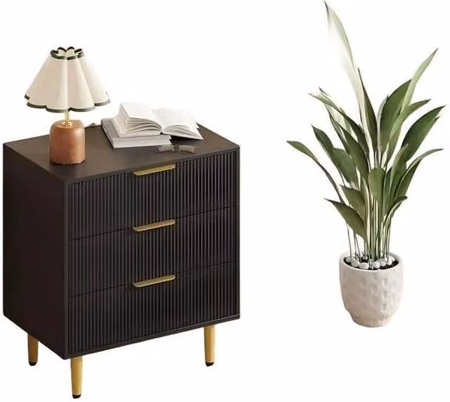 VOGREX 3 Drawer Bedside Table and End Table in Matt Black, H 76.2 x W 43.18 x D 43.18 cm – 1