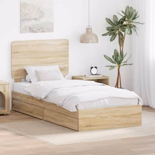 Berkfield Home Sonoma Oak Storage Bed with Drawer, Brown, W/D/H: 90 x 200 cm