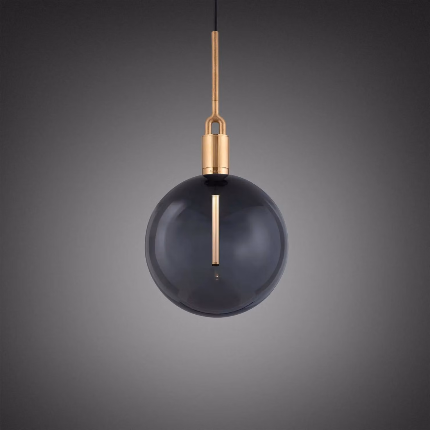Buster + Punch Forked Pendant Light with Smoked Glass Sphere in Black and Gold/Brass