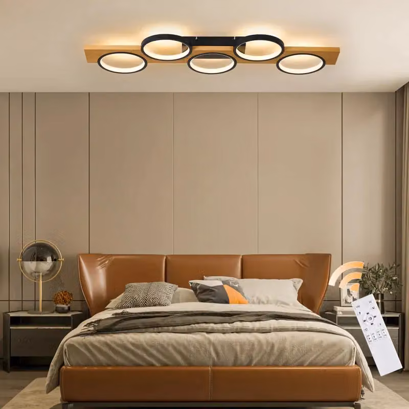 Garwarm Black Five-Circle Design LED Flush Mount Ceiling Light with Remote Control and Dimming Function, Diameter: 99.99 cm – 4