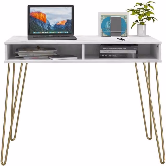 Novogratz Athena Mid-Century Computer Desk in White and Black