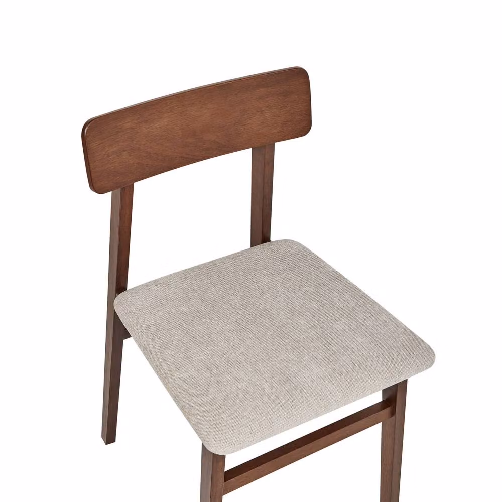 Wyld and Coco Set of 2 Armless Dining Chairs in Brown Rubberwood with Taupe Fabric – 4