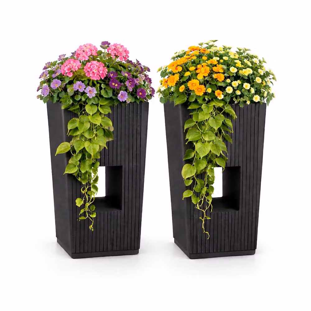 Simpa Cubic Modern Plastic Planter Tubs, Set of 2, Black – 2