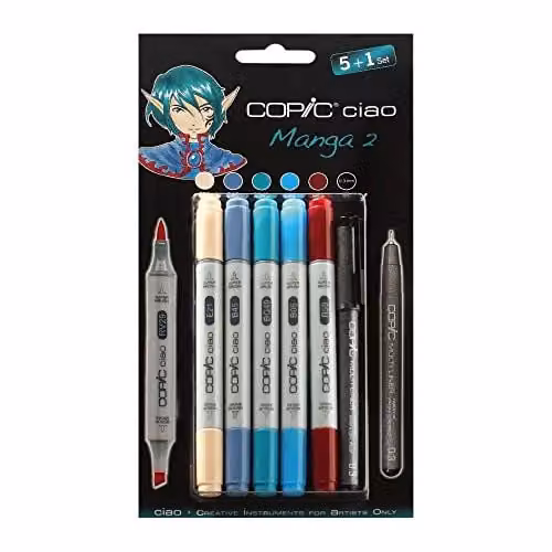 Copic Ciao Twin Tip Brush Marker Pens, 6-Piece Multicolour Set