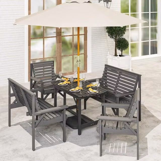 Lara 5 Piece Modern Lacquered Wooden Garden Dining Set in Grey