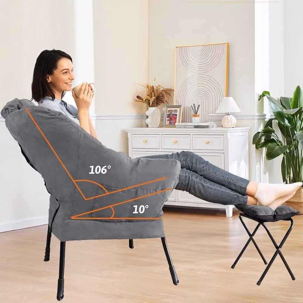 KORVIXA Grey Upholstered Lazy Lounge Chair with Ottoman – 3